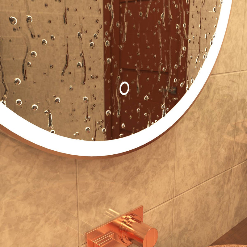 brushed rose gold bathroom LED mirror in with touch switch in warm white light