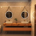 brushed titanium gold LED bathroom mirror in Warm white light powder room setting