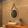 brushed titanium gold LED bathroom mirror in warm white light loo setting