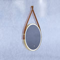 brushed titanium gold LED bathroom mirror in cool white light right angle shot