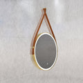 brushed titanium gold LED bathroom mirror in natural white light right angle shot