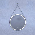 matte black LED bathroom mirror in cool white light front facing shot