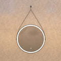 matte black LED bathroom mirror in natural white light front facing shot