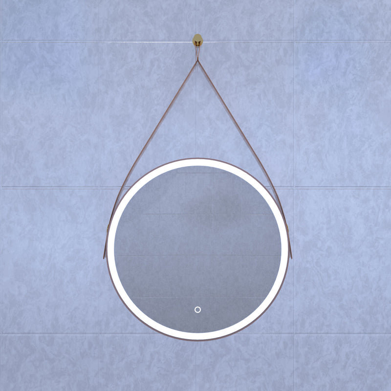 brushed rose gold bathroom LED mirror in cool white light