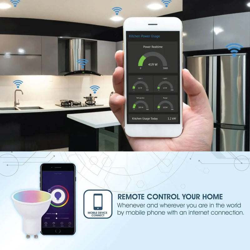 Smartphone with controls for Smart GU10 LED Colour Changing Bulb
