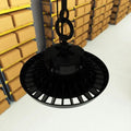 top view of the 200W LED high bay light inside a warehouse boxes on shelf are visible 