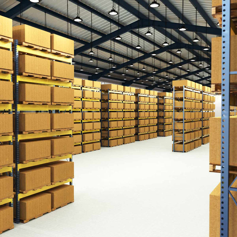 warehouse with mounted 200w LED high bay lights