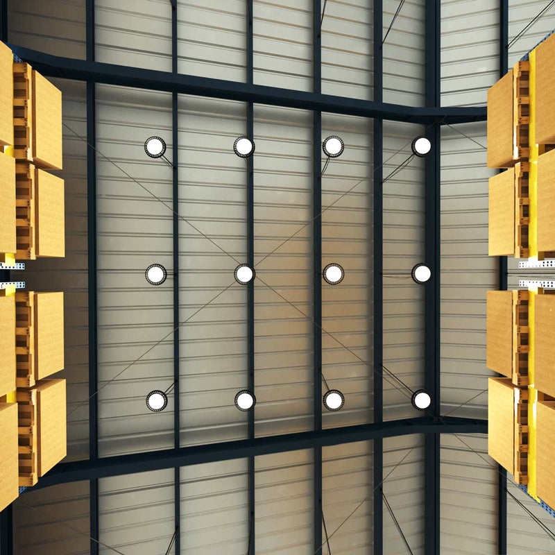 mid shot of a warehouse with mounted 110w high bay lights