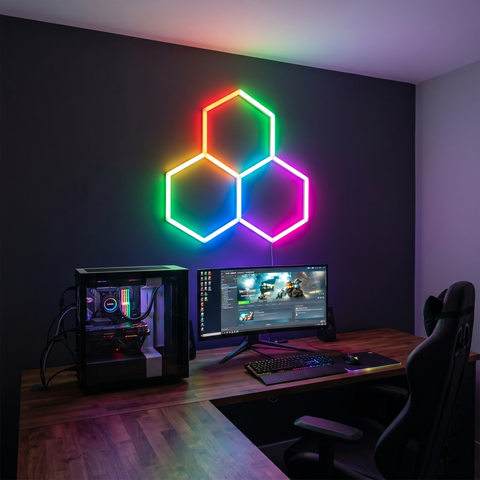 3 x Hexagon LED Light Kit — RGB IC, Includes App & Remote Control