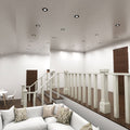 landing area with mounted black fire-rated downlights