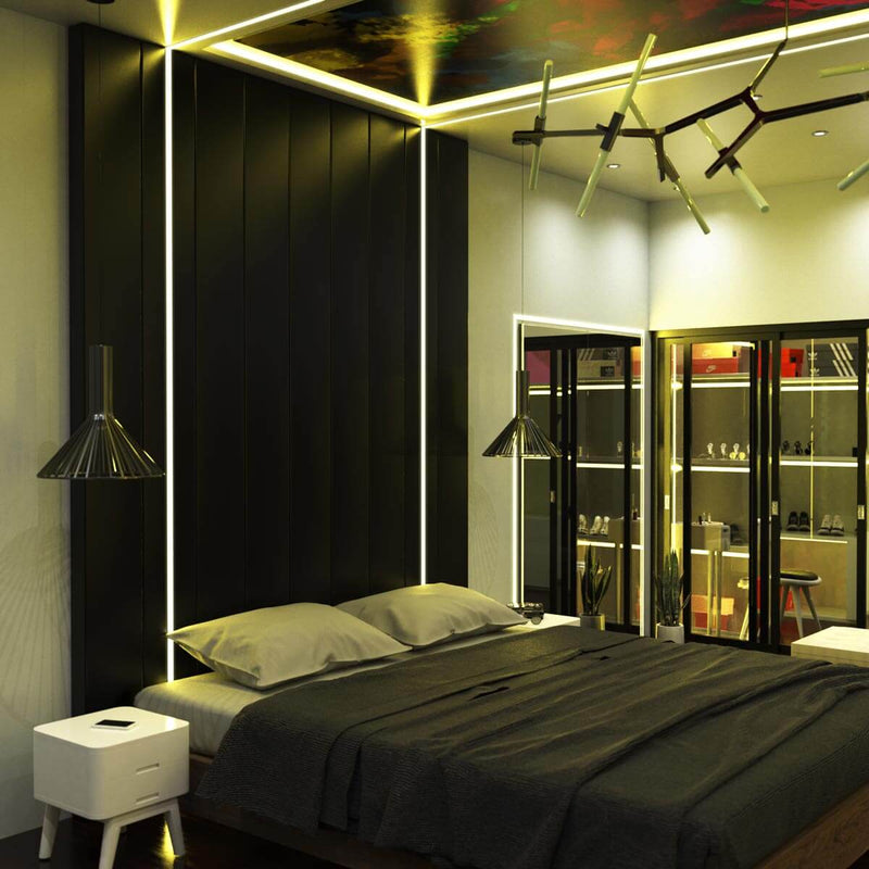 Plaster in led profile in appartment over bed