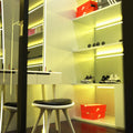 side shot of closet shelves with mounted plaster-in LED profiles
