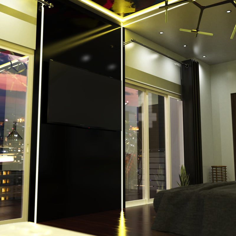 bedroom with mounted LED profiles in a different angle