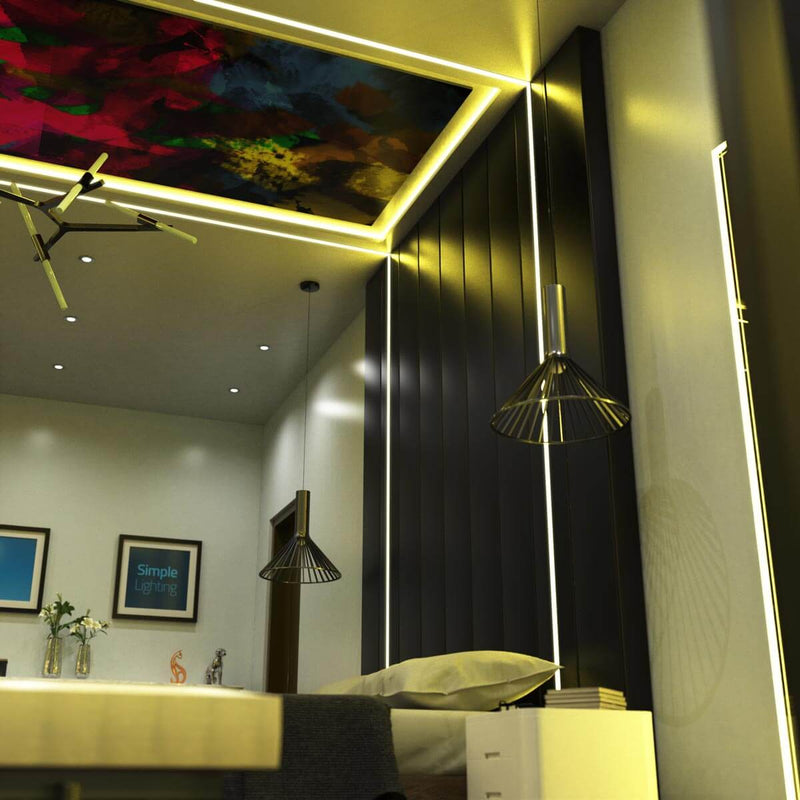 Plaster in led profile in appartment in ceiling
