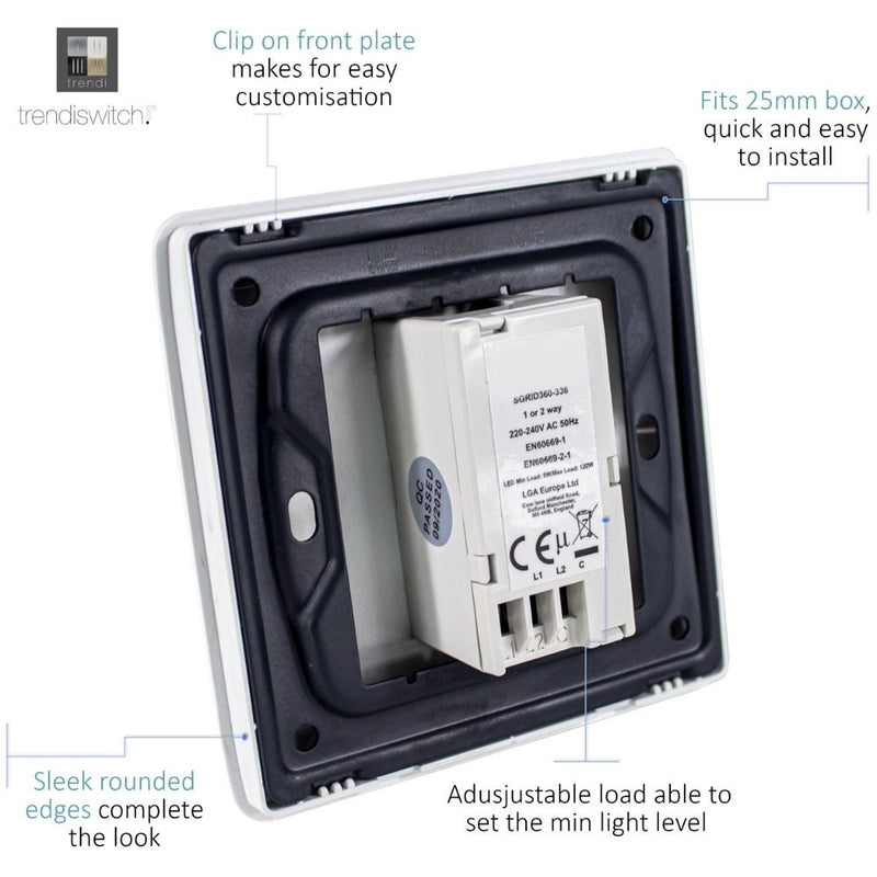 back of a dimmer switch with details