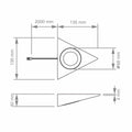 Outline with dimensions of a triangle under cabinet light 