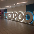 Side shot of Liverpool sign with LED tape around