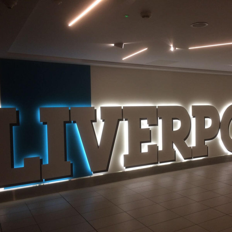 Liverpool sign with LED tape around