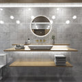 loo setting with LED Bathroom mirror in natural white light full view shot