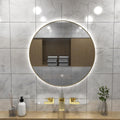 loo setting with LED Bathroom mirror in natural white light full view shot front facing