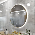 loo setting with LED Bathroom mirror in natural white light full view shot facing left