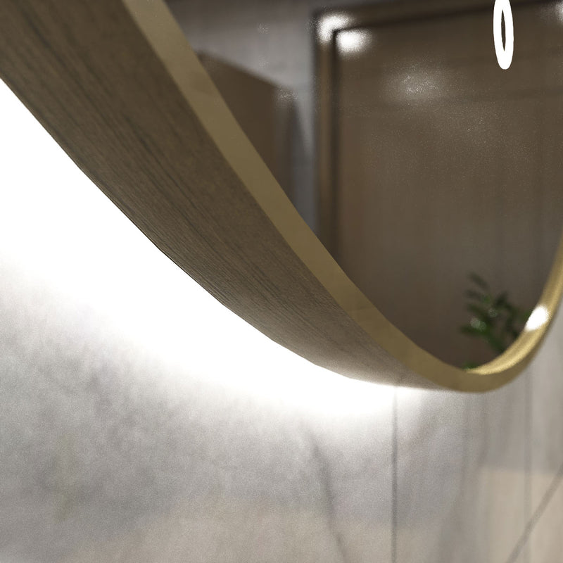loo setting with LED Bathroom mirror in natural white light, close up shot