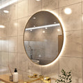 LED Bathroom mirror in Oak in warm white facing on the left