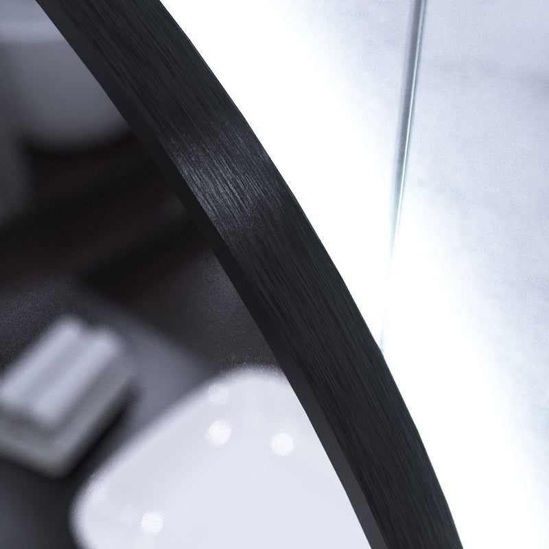 LED Bathroom Mirror - Black Brush in cool white light close up shot