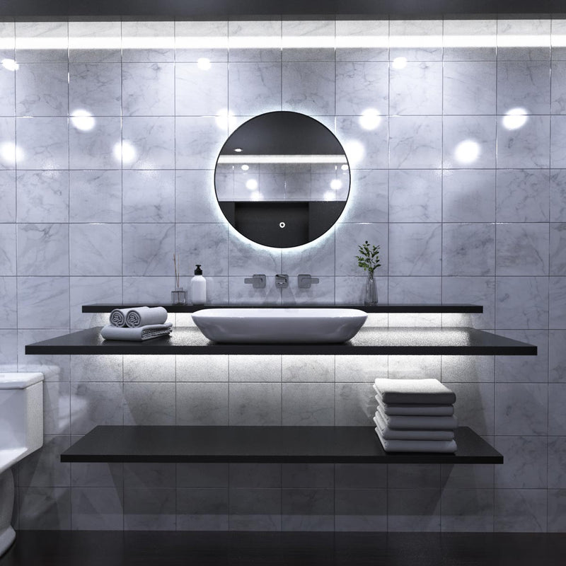 LED Bathroom Mirror in the loo setting in cool white light full view shot