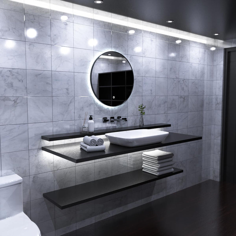 LED Bathroom Mirror - Black Brush in the loo setting in cool white light