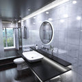 LED Bathroom Mirror - Black Brush in the loo setting in cool white light elegant backlit