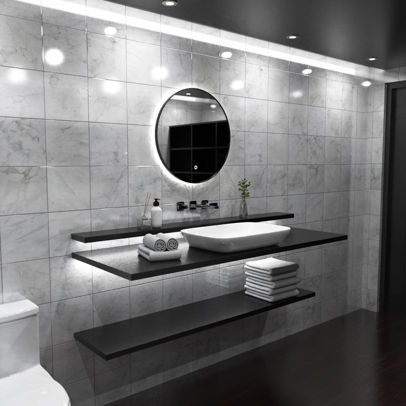 LED Bathroom Mirror - Black Brush in the loo setting in natural white light