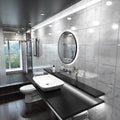 LED Bathroom Mirror - Black Brush in the loo setting in natural white light elegant backlit