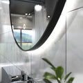 LED Bathroom Mirror - Black Brush in natural white light close up shot