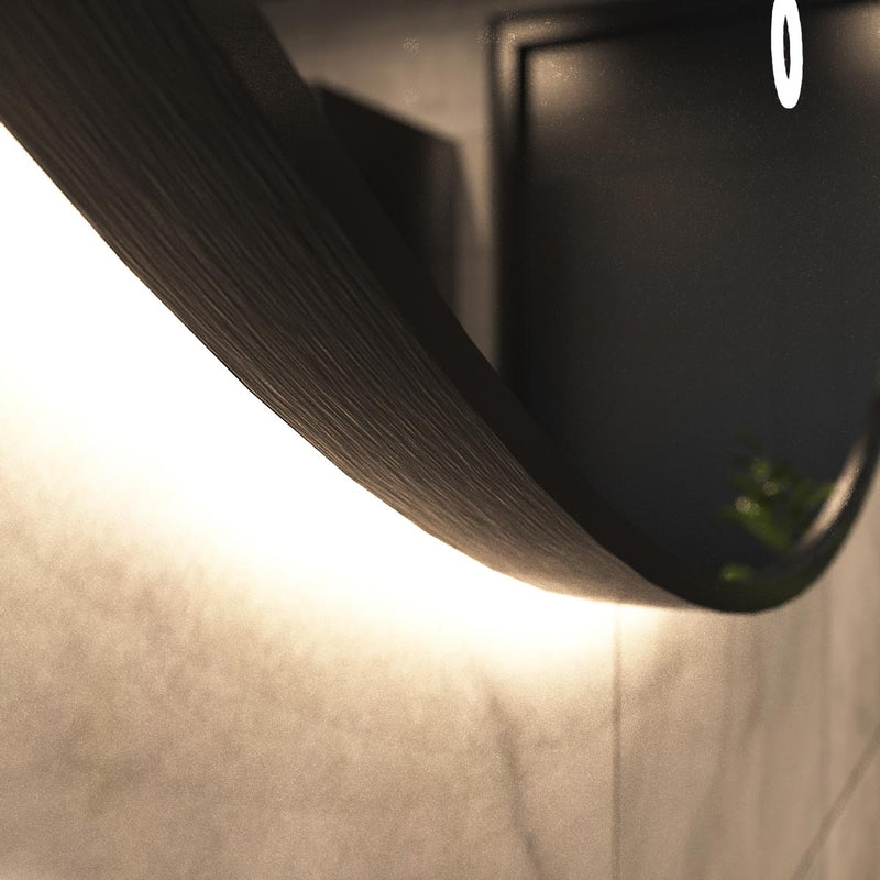 LED Bathroom Mirror - Black Brush in warm white light close up shot