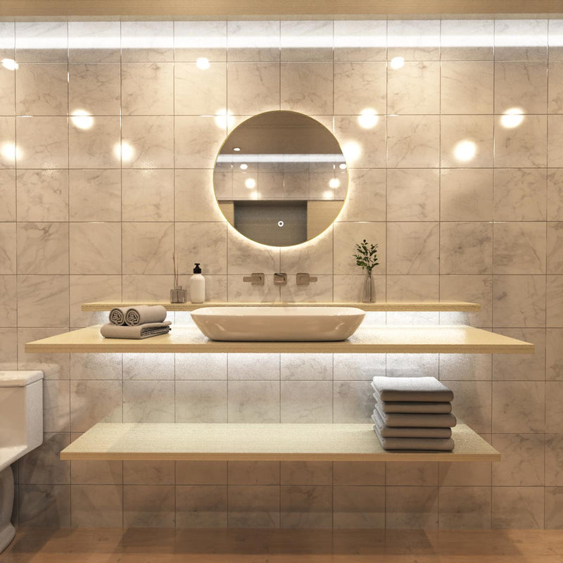 LED Bathroom Mirror in warm white light full view shot