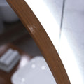 LED Bathroom mirror - Walnut in cool white light backlit close up