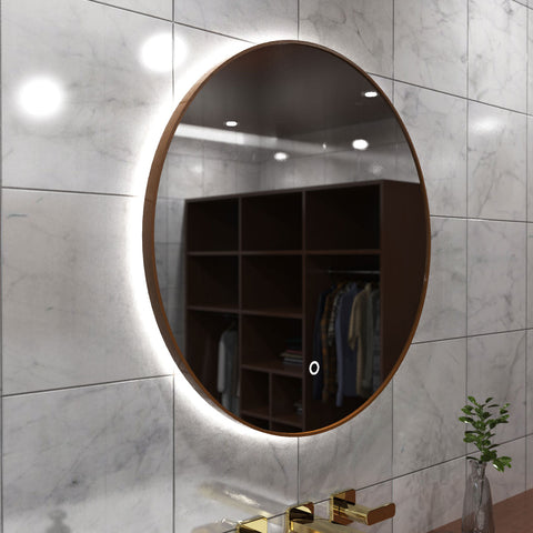 LUXE600-WN LED Bathroom Mirror in Walnut