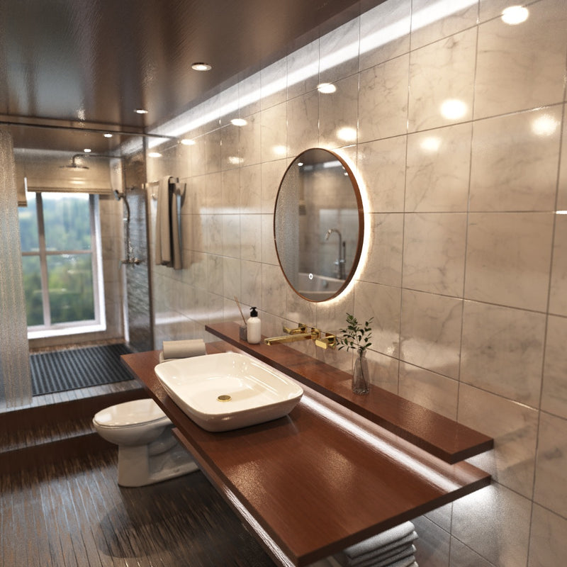 LED Bathroom mirror in warm white light backlit