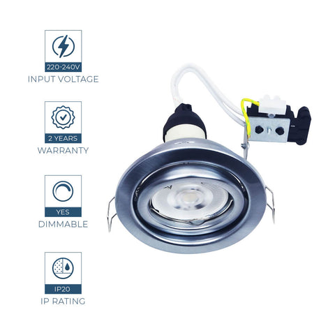 Recessed GU10 Pressed Steel Tilt Downlight in Satin Chrome