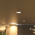 medium close up shot of a mounted warm white brushed chrome downlight