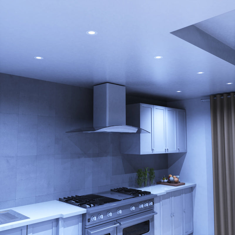 mid shot of a kitchen with mounted white downlight in cool white light