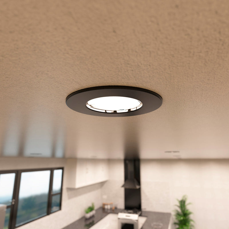 mid shot of a mounted black LED downlight