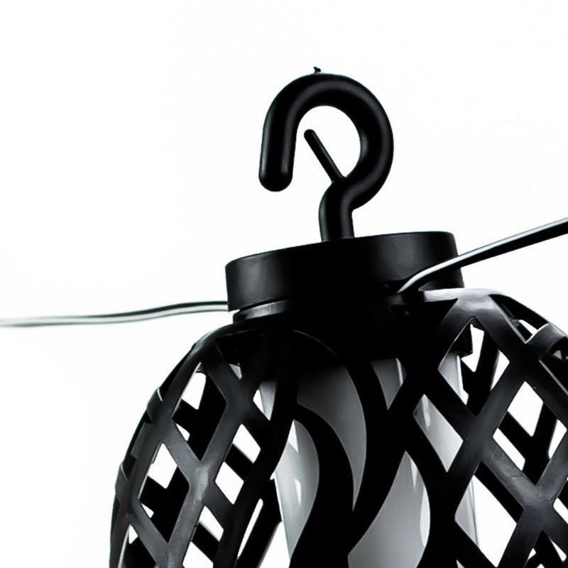 top close up of a black lantern string light