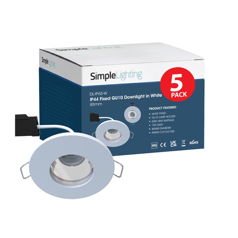 Pack of 5 White LED IP44 Downlights 