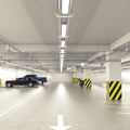 parking lot that has hanging LED battens with natural white light