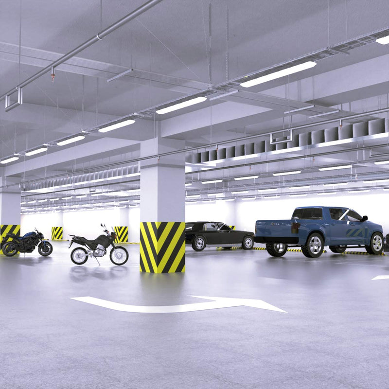 parking with mounted cool white LED battens