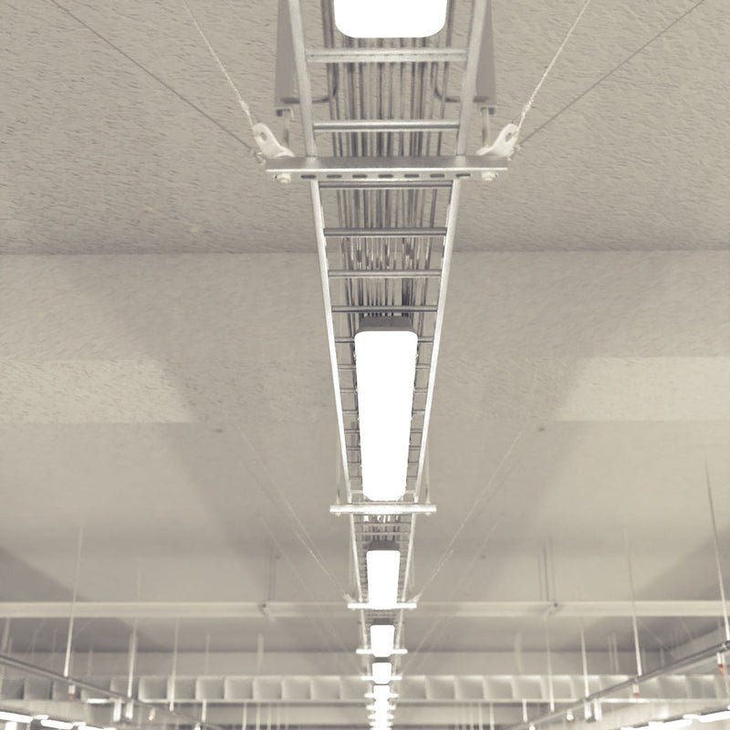 mid shot of hanging LED battens natural white light
