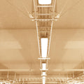 mid shot of hanging LED battens warm white light