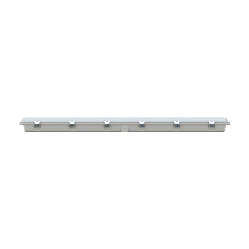 side full shot of a 40w CCT IP65 LED batten light with microwave sensor and emergency module